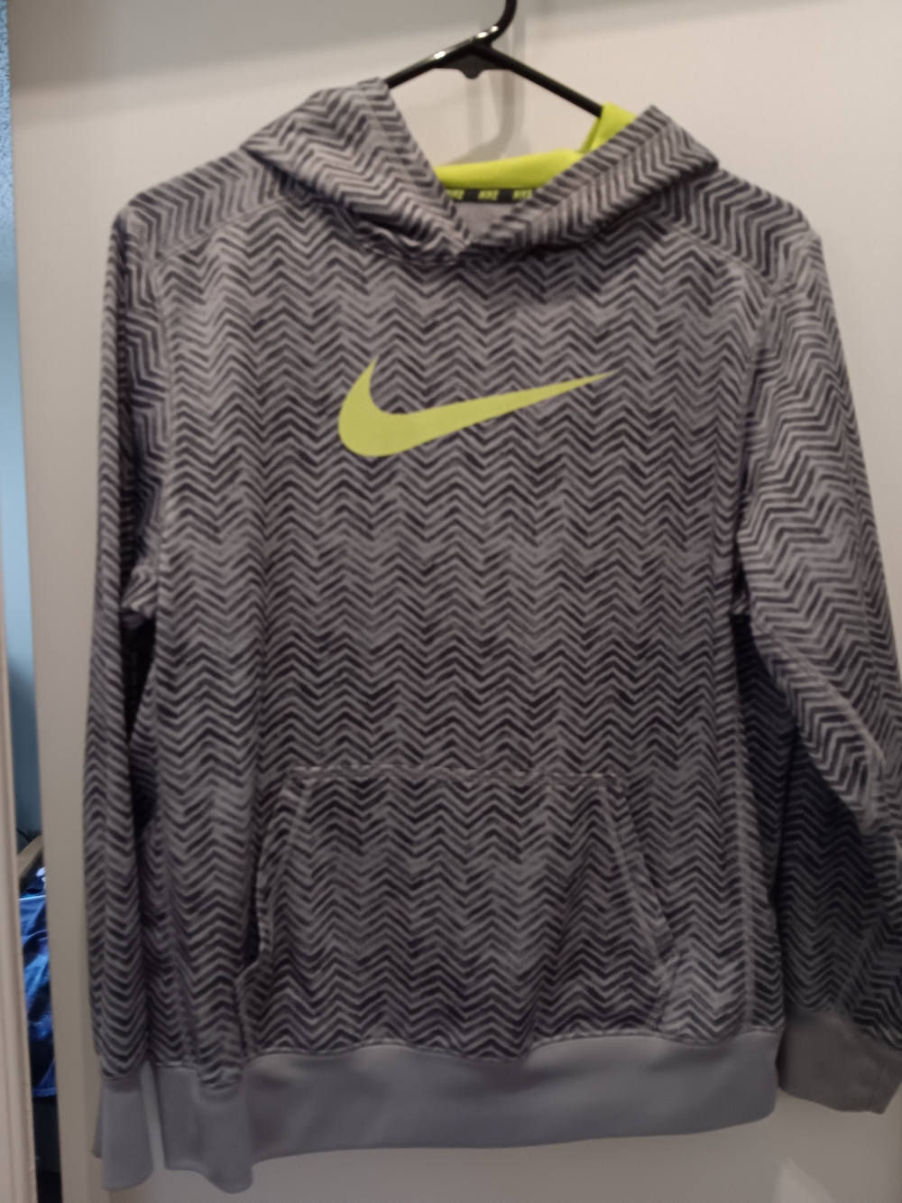 Nike Gray Chevron Hoodie with Neon Yellow Accents
